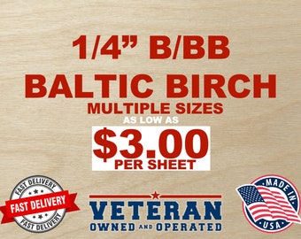 1/4” (6mm) B/BB Baltic Birch, Glowforge Proofgrade, Laser, 12"x20" Sheets, wood, 24 sheet pack, 11.75” x 19.25” x .25”, Xtool, OMTech, BBB,
