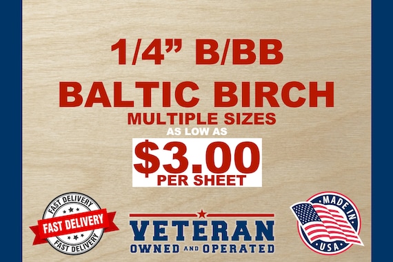 1/4” (6mm) B/BB Baltic Birch, Glowforge Proofgrade, Laser, 12"x20" Sheets, wood, 24 sheet pack, 11.75” x 19.25” x .25”, Xtool, OMTech, BBB,