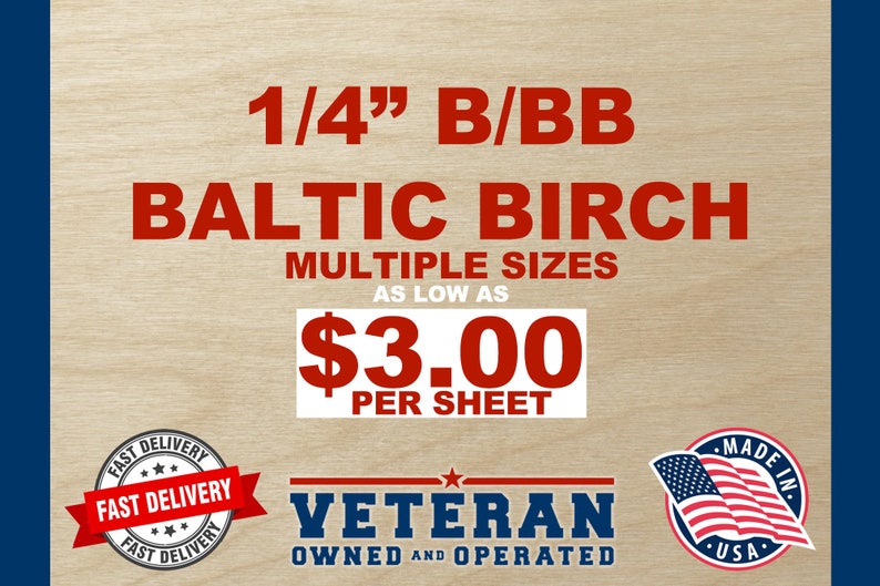 1/4” (6mm) B/BB Baltic Birch, Glowforge Proofgrade, Laser, 12"x20" Sheets, wood, 24 sheet pack, 11.75” x 19.25” x .25”, Xtool, OMTech, BBB, image 1