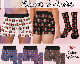 Custom Face Boxer Briefs and Socks for Men, Personalized Face Underwear and Socks Gifts, Customized Valentine's Day Gift, Face Boxer Briefs