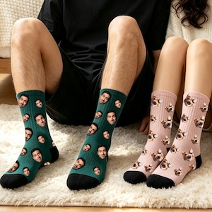 Custom Face Socks, Personalized Photo Crew Socks, Polyester Blend, Unisex Wear, Christmas Gifts