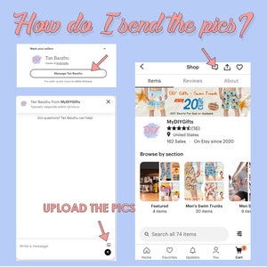 Peut inclure: Capture d'&eacute;cran d'un t&eacute;l&eacute;phone mobile montrant une boutique Etsy appel&eacute;e MyDIYGifts. La boutique vend des maillots de bain personnalis&eacute;s avec une r&eacute;duction de 20%. La boutique a r&eacute;alis&eacute; 162 ventes et est sur Etsy depuis 2020. La boutique propose une section pour les articles en vedette, les maillots de bain pour hommes et les chemises pour hommes. La boutique dispose &eacute;galement d'une barre de recherche et d'une ic&ocirc;ne de panier.