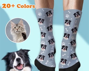 Personalized Pet Face Socks: Custom Photo Gift for Dog Cat Lovers, Fathers Day Gifts
