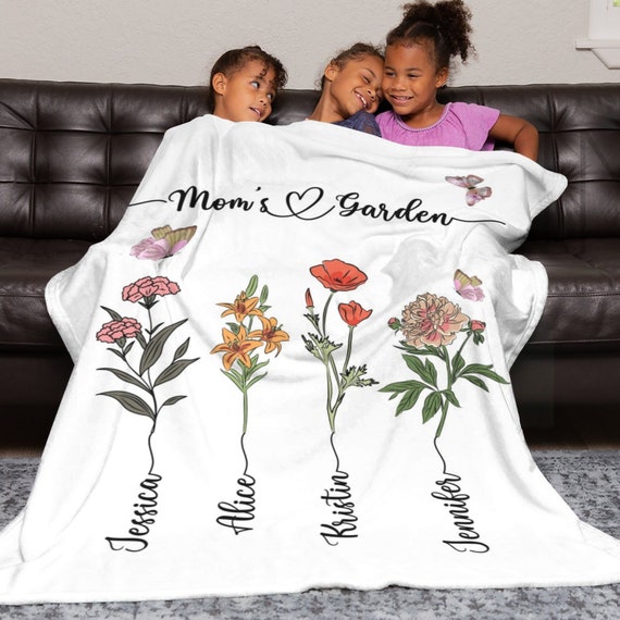Personalized Text Fleece Blanket Gift Custom Birth Flower Soft Cozy Fleece Blanket With Text Print Blanket With Picture Mother s Day Gift Etsy