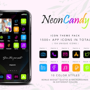 Icônes de l&#39;application Neon Candy : plus de 1 500 icônes sur l&#39;écran d&#39;accueil iOS (téléchargement numérique)