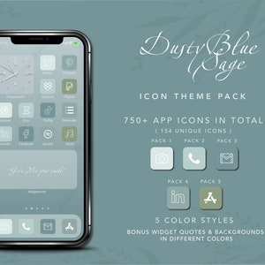 Dusty Blue Sage iOS App Icons | Aesthetic iPhone Icon Pack for Home Screen | Customizable IOS Icons Design