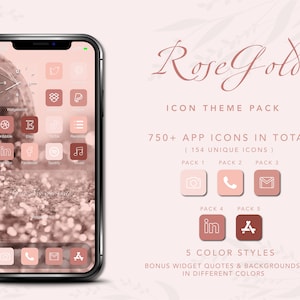 Puede incluir: Paquete de temas de iconos Rose Gold para teléfonos móviles, con más de 750 iconos de aplicaciones en total, incluyendo 154 iconos únicos. El paquete incluye 5 estilos de color y citas de widgets de bonificación y fondos en diferentes colores.