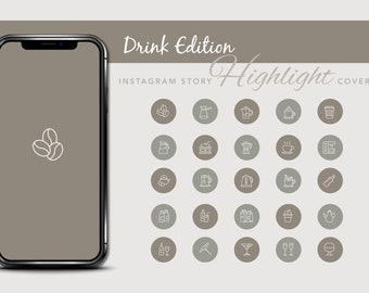 50 Drink Instagram Story Highlight Covers, Minimalist Icon Templates & Branding Kit for Social Media Success