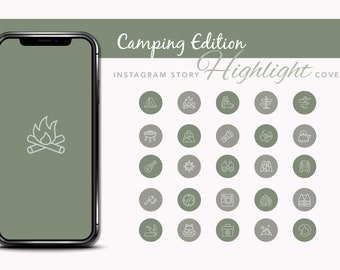 50 Camping Instagram Story Highlight Covers - Minimalist Icon Templates for Social Media Branding & Engagement