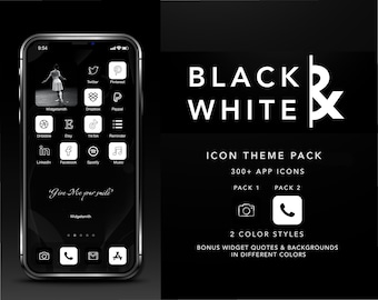 Black and White App Icons | Minimalist iPhone Theme (Digital Download)