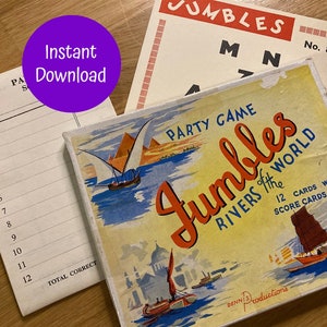 Jumbles - Rivers of the World - Instant download - Party Parlour Game Fun 1940s / 1950s Themed Party - Christmas Family After Dinner Game