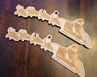 Laser Cut Brood XIX Cicada Santa Sleigh Ornament
