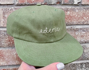 EDENIC flat bill hat, hand embroidered