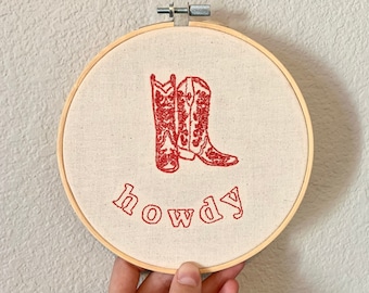 Rustic Howdy Cowboy Boots Embroidery Ring