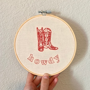 Rustic Howdy Cowboy Boots Embroidery Ring