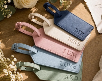 Personalized Passport Cover & Luggage Tag Blind-Debossed Travel Gift | Wedding Favor Saffiano PU Leather, Custom Name Gifts