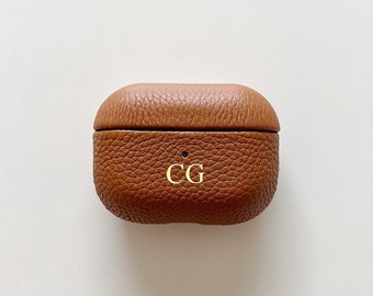Personalized Leather Airpods Pro Case: Handcrafted Pebble Leather Cover