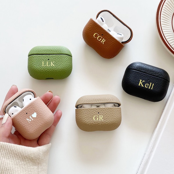 Personalized Leather AirPods Pro Case: Handcrafted Pebble Leather Cover