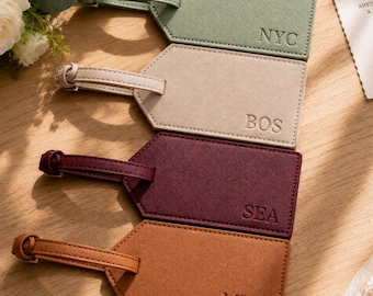 Blind Debossed Personalized Luggage Tag with Gift Box, Saffiano PU Leather Travel Gift, Custom Name Travel Gift, Bridesmaid Wedding Favor