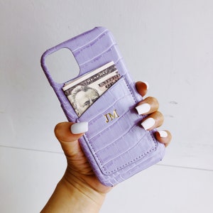 Leren hoesje iPhone 13, gepersonaliseerde leren hoes met krokodillenleer, monogram iPhone-creditcard 11/12 Pro Max portemonnee hoesje met naam of initialen