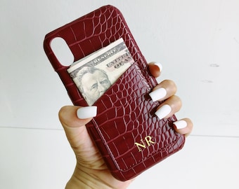 Personalized Croc Leather iPhone Wallet Case: Monogrammed Card Holder iphone  case 17  air promax
