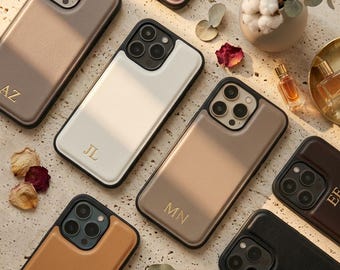 Personalized Vegan Leather iPhone Case - Custom Monogram Name Phone Cover for iPhone 16 15 14 13 12 Pro Max - Luxury Embossed Gift for Her