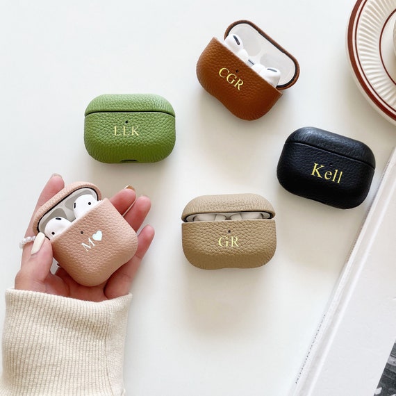 Personalized Leather AirPods Pro Case: Handcrafted Pebble Leather Cover
