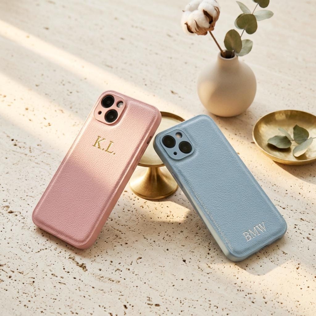 Custom Litchi Leather iPhone Case, Monogram Initials Phone Cover ...