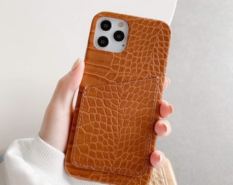 Personalized Croc Leather iPhone Wallet Case: Monogrammed Card Holder