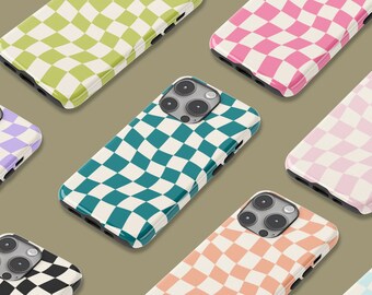 Custom Green Wavy Checkered iPhone Case - Personalized Tough Case for iPhone 15,14,13,12,11,Pro,Pro Max,Plus - Gift for Her/Him