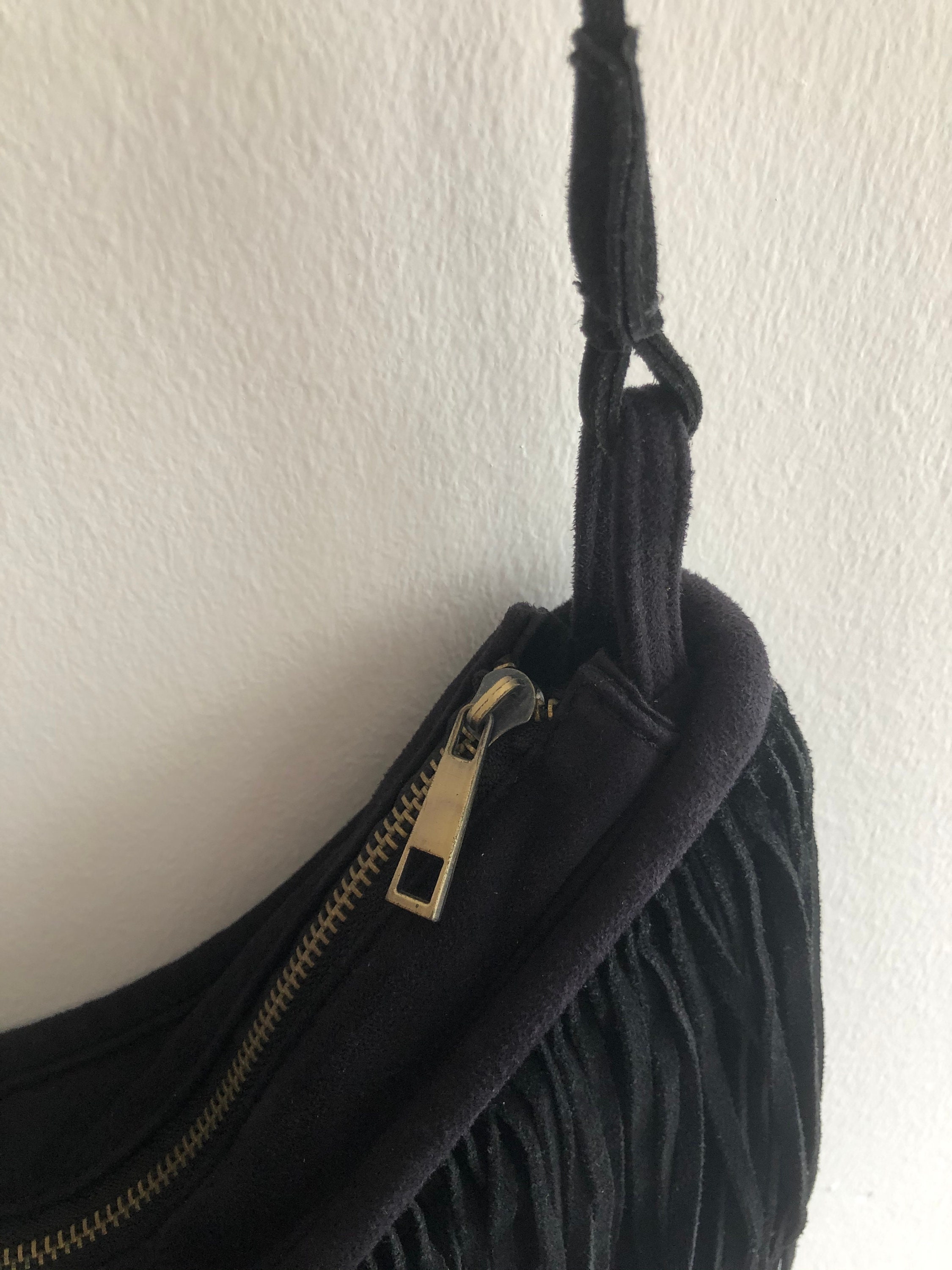 Black Suede Tassel Crossbody Bag Etsy