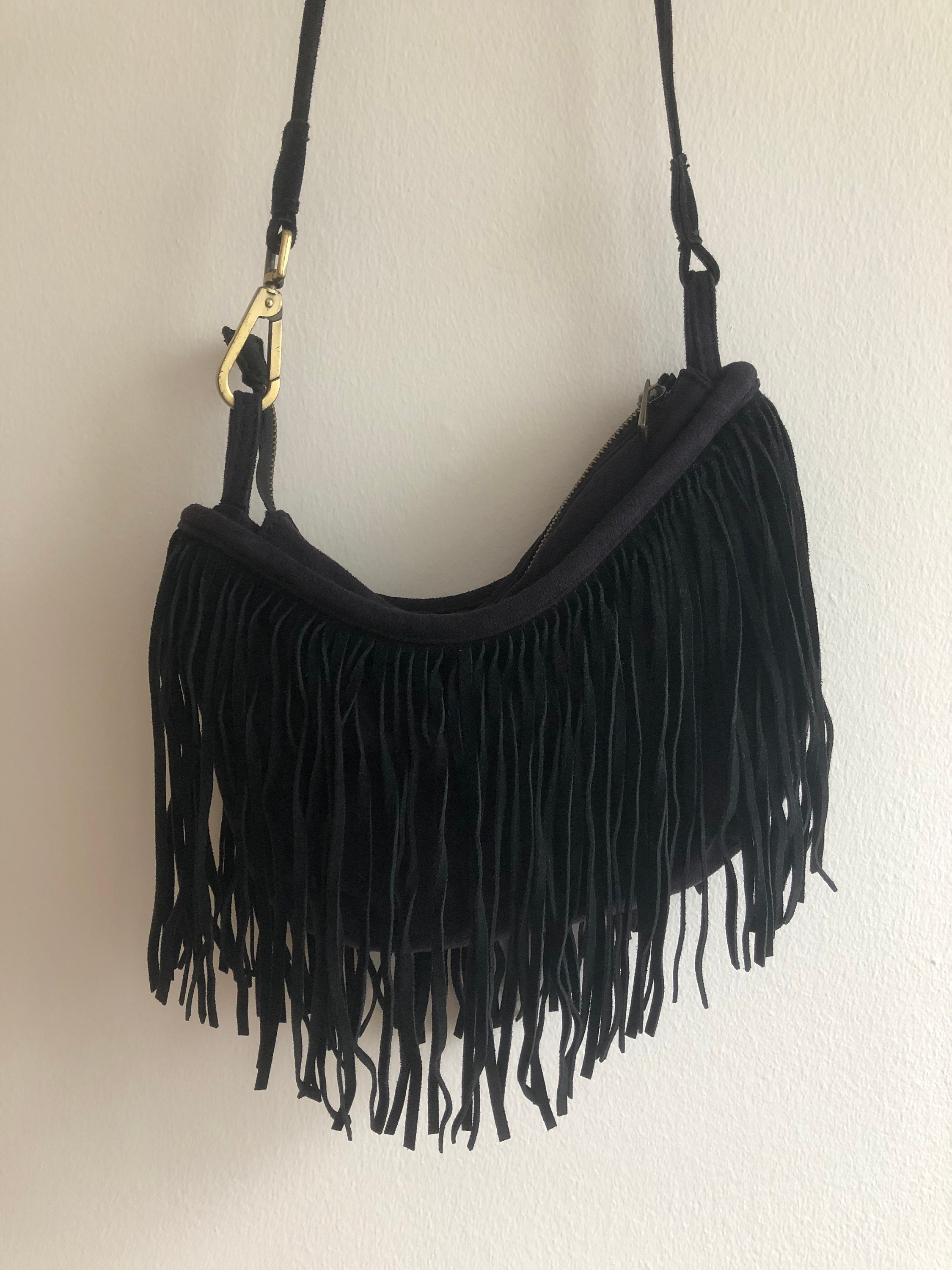 Black Suede Tassel Crossbody Bag Etsy