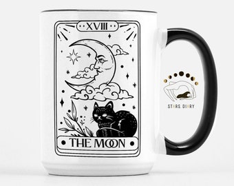Tarot Card Moon Mug: Black Cat Witchy Gothic Decor