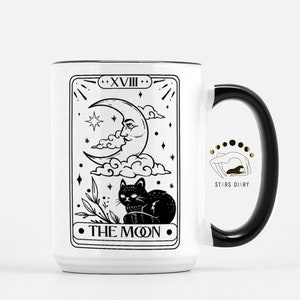 Tarotkaart maan mok, zwarte kat mok, Witchy cadeaus voor vrouwen, Witchy mok, tarotmok, kattenliefhebber cadeau mok, hekserij mok, Gothic Home Decor mok