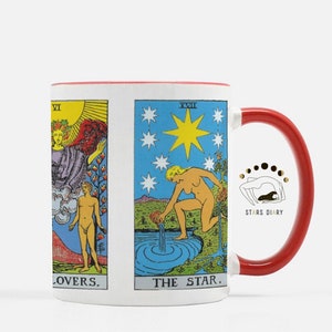 Caneca de atração amorosa Caneca de tarô do amor Os amantes Ás de Copas Dez de Copas Dois de Copas Caneca de carta de tarô Caneca de bruxa Caneca de café de cerâmica Leitor de tarô