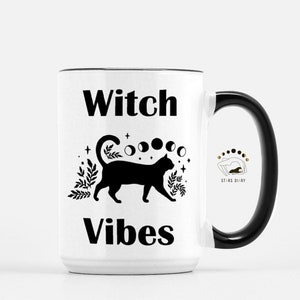 Witch Vibes Mug, Black Cat Mug, Witchy Gifts for Women, Witchy Mug, Witch Mug, Cat Lover Gifts, Witchcraft Mug, Gothic Home Decor, Cat Mug