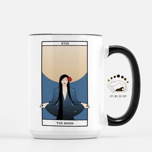Caneca Tarot The Moon, Presentes de bruxa, Arte oculta, Caneca Tarot, Caneca de café com arte lunar, Caneca de chá feminina, Caneca de bruxa, Caneca de cartas de tarô, Caneca de decoração lunar