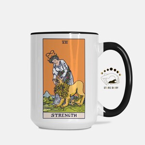 Caneca de força de tarô, presentes de bruxa, arte oculta, caneca de tarô, caneca de cerâmica de força, caneca de força de tarô, caneca de bruxa, caneca de cartas de tarô, copo de força