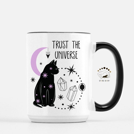Witchy Black Cat Mug: Celestial Universe Quote