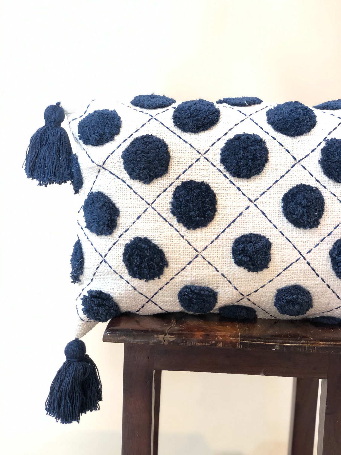 Navy Blue and White 100 Cotton Cushion Cover Hand Tufted Etsy