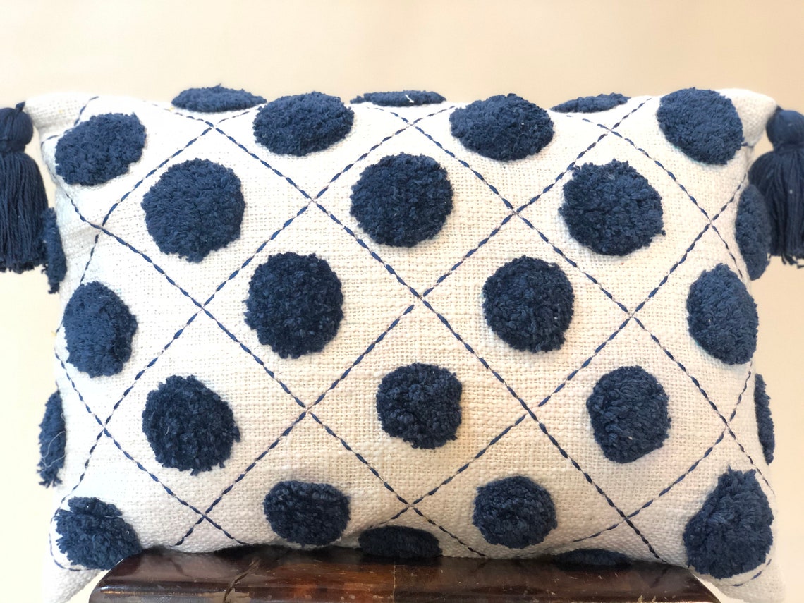 Navy Blue and White 100 Cotton Cushion Cover Hand Tufted Etsy