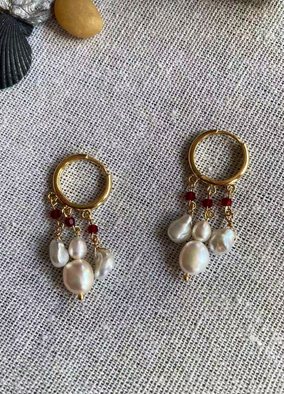 Baroque pearl earrings red crystal wind chime earrings 18 Etsy