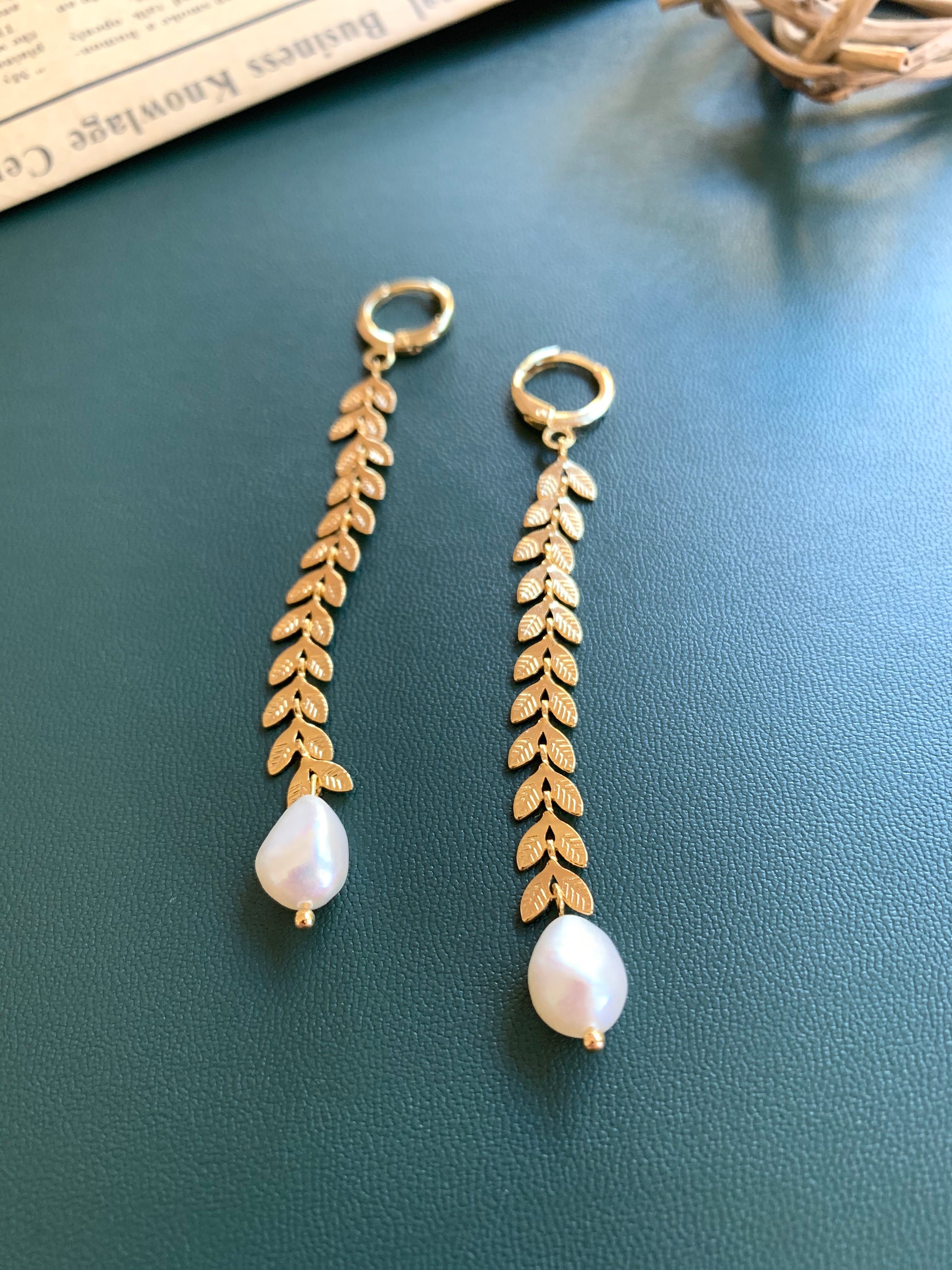 Women Wheat Earrings Golden Dangle Hoop Earrings 14k Gold Plated