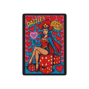 Cartas de baralho Queen of Hearts Vegas Showgirl Pop Art