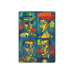Art mural cartes de poker, série de portraits surréalistes de Las Vegas, décoration de style Picasso, néons de signalisation de casino, cadeau pour joueur de cartes, art du jeu