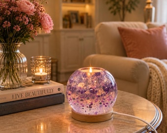 Moonveil Amethyst Glow / Portavelas de cristal para velas pequeñas / Lámpara de amatista / Portavelas de resina hecho a mano / Decoración estilo cottagecore / Bumble Beams