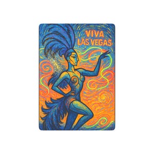 Speelkaarten, Vegas Showgirl Dance, Viva Las Vegas Sunset Art Print - Van Gogh Sky, Picasso-stijl, spuitverf, surrealistische neonlichten.