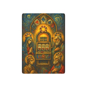 Cartas de Baralho, Halos de Fichas de Pôquer Gótico-Surrealistas, Pintura de Figuras Cubistas, Céu Giratório, Luz Dourada, Textura de Estêncil, Las Vegas