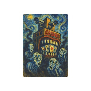The House Always Wins Casino Surrealistisch artistiek ontwerp, Van Gogh, Picasso-stijl, Uniek casinocadeau, kaart