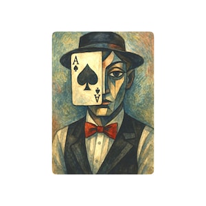 Máscara do Dealer Aquarela Carta de Poker Casino Dealer Retrato Caneca Presente Meio Mascarado Estilo Picasso Inspirado em Van Gogh,